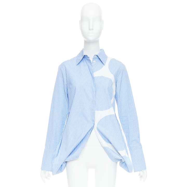 STELLA MCCARTNEY 2016 Manuela blue white pinstripe geometric split shirt IT34 XS