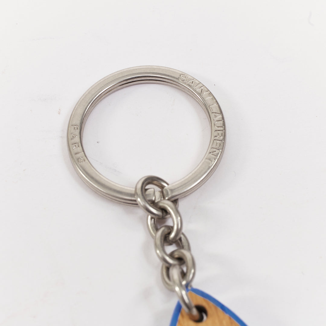 SAINT LAURENT 2022 Surf Keyring surfboard light brown oak wood blue bag charm