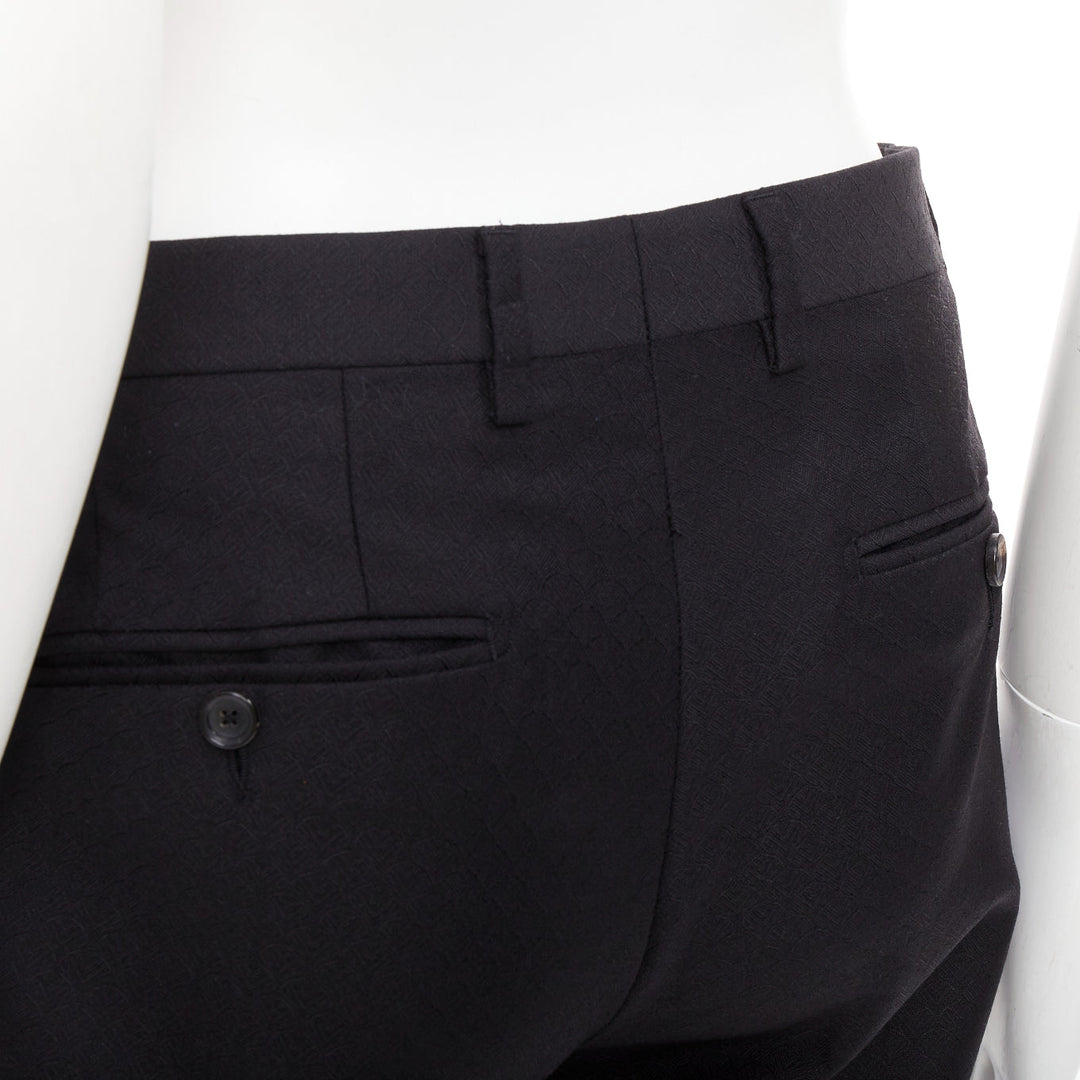 DOLCE GABBANA black wool mohair scaled pattern jacquard cropped trousers IT44 XS