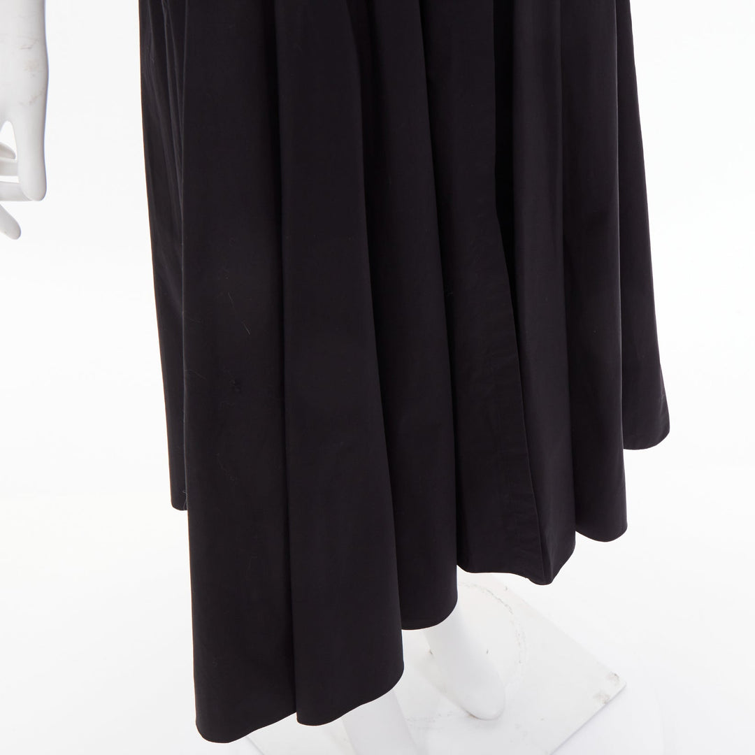 ALAIA 2023 belted leather trimmed black corset poplin casual A-line dress FR36 S
