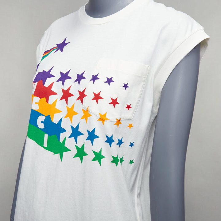 GUCCI cream cotton rainbow stars GG print cap sleeve tank top XS