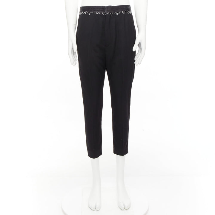 HAIDER ACKERMANN black wool cotton white topstitch waist dress pants EU38 M