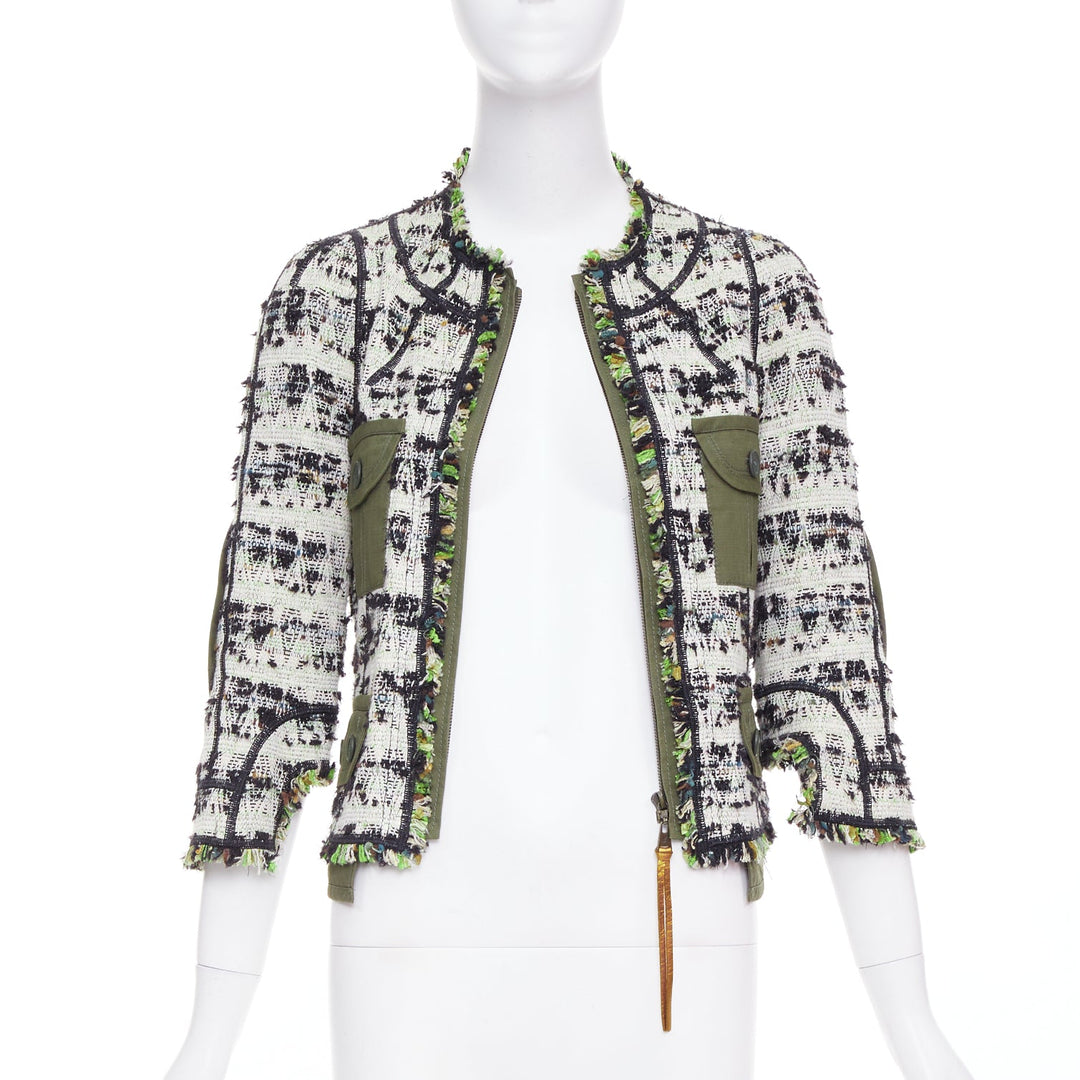 LOUIS VUITTON 2016 Runway Fleury khaki tweed leather safari jacket FR34 XS