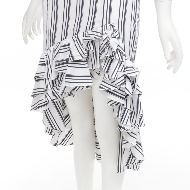 CAROLINE CONSTAS black white ruffled stripes wrap top high low skirt set XS