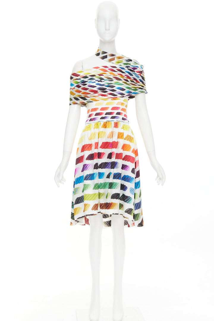 CHANEL Karl Lagerfeld 2014 Runway Colorama icon brush silk top skirt FR34 XS