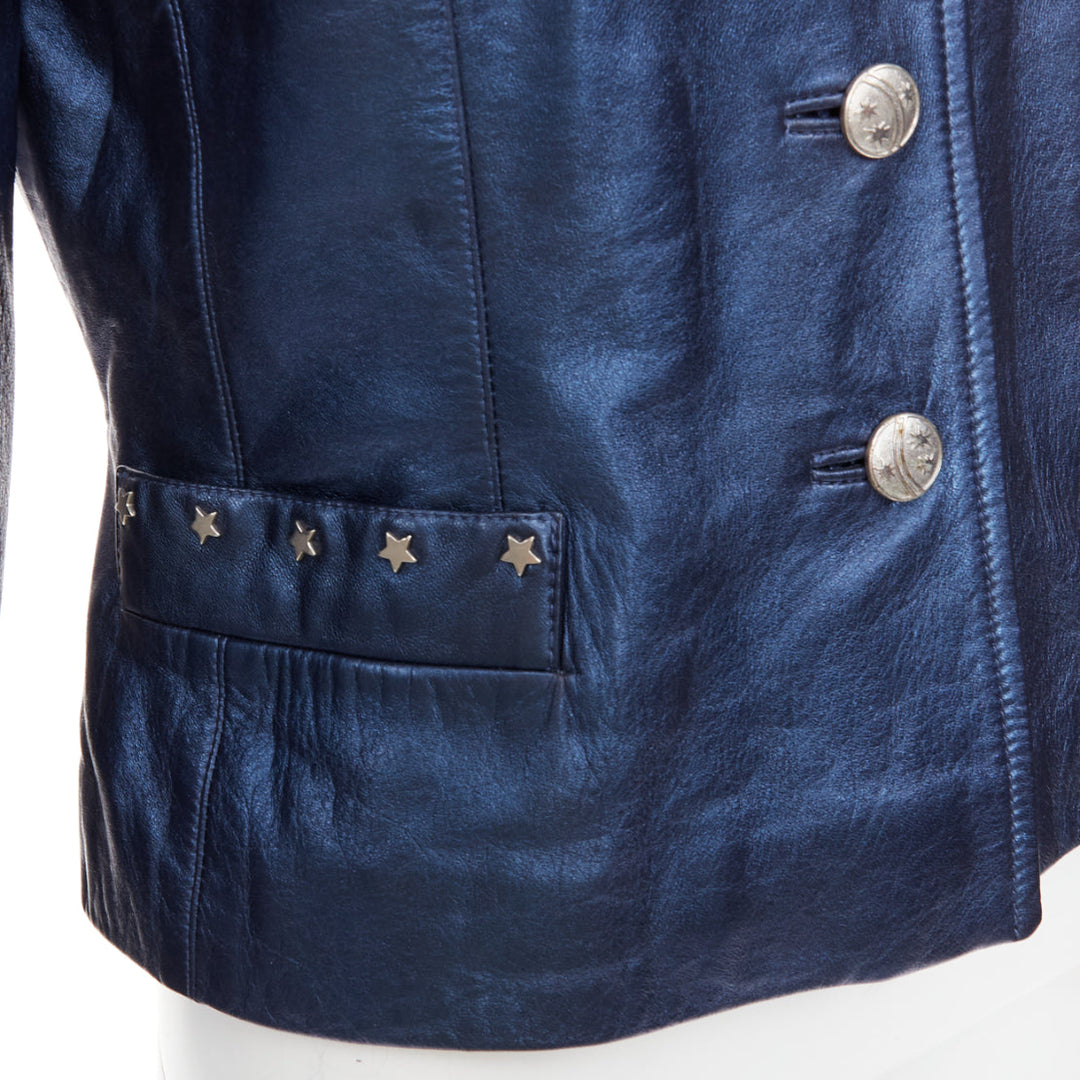 ESCADA Vintage 1980s Starry Night metallic blue leather stud jacket FR34 S