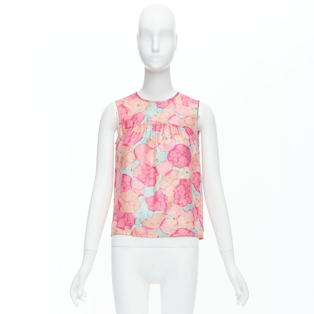 LOUIS VUITTON pink 100% silk watercolour floral print sleeveless top FR34 XS