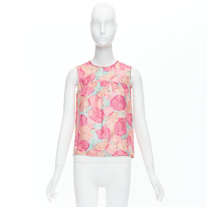 LOUIS VUITTON pink 100% silk watercolour floral print sleeveless top FR34 XS