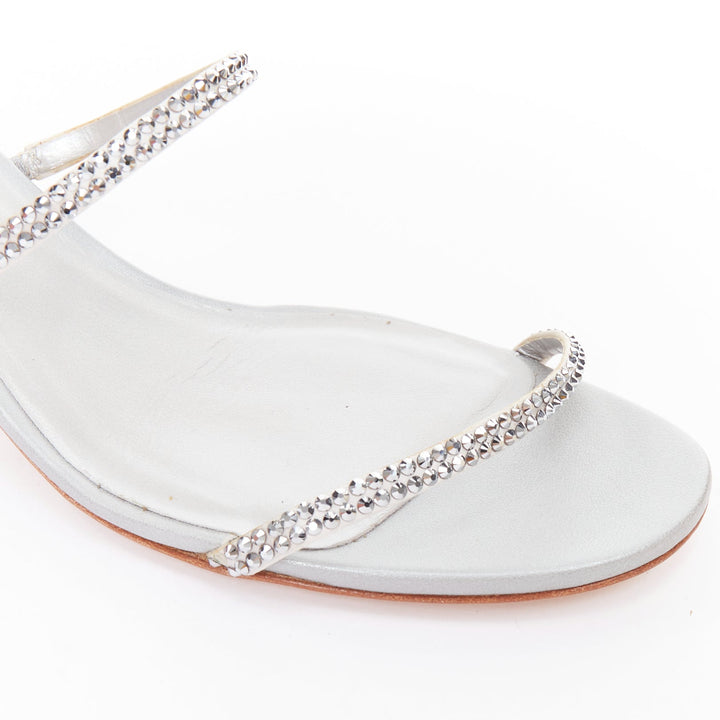 RENE CAOVILLA Cleo 45 silver strass crystal wrap around block heels EU37.5