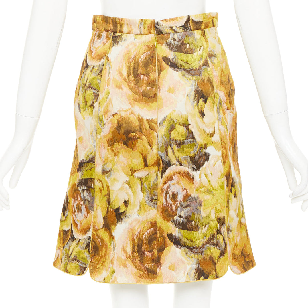 GIAMBATTISTA VALLI gold yellow floral jacquard high waist skirt IT40 XS