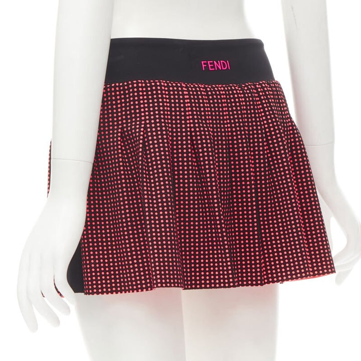 FENDI Activewear Karl Love black pink polka dot lined pleated skirt S