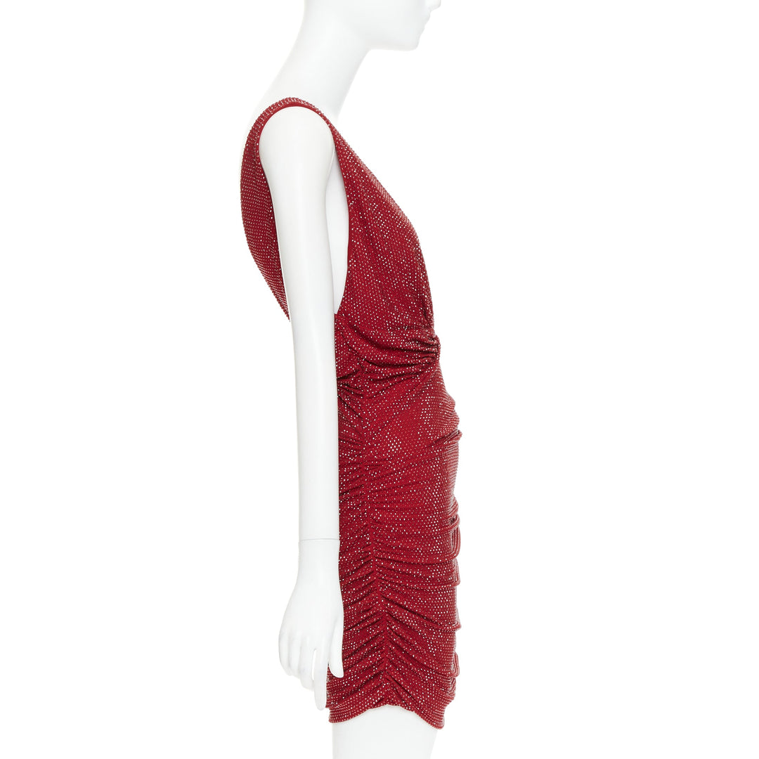 ALEXANDRE VAUTHIER Daring Red crystal stass encrusted plunge mini dress IT40 S