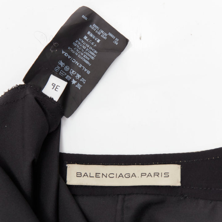 BALENCIAGA 2011 black khaki silk blend colorblock ruched shirt dress FR36 S