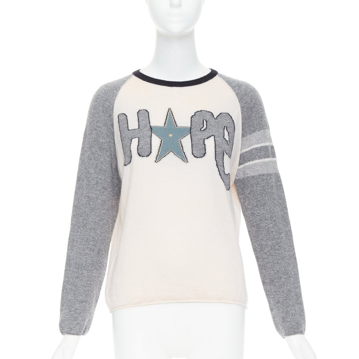 DIOR 100% cashmere pink grey HOPE star raglan sweater FR36 S