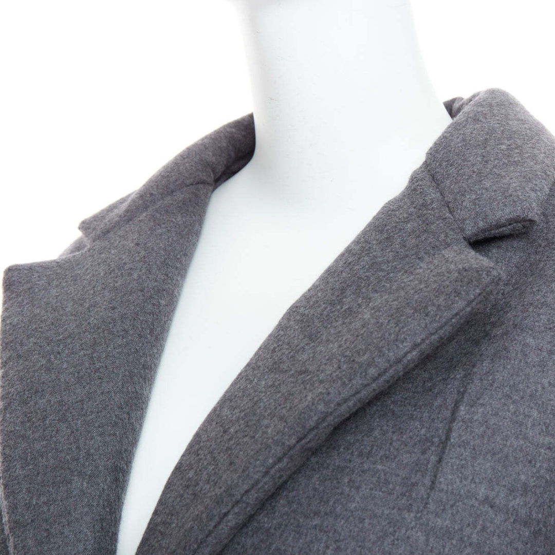 PRADA 2022 grey cashmere wool leather logo belt padded coat IT40 S
