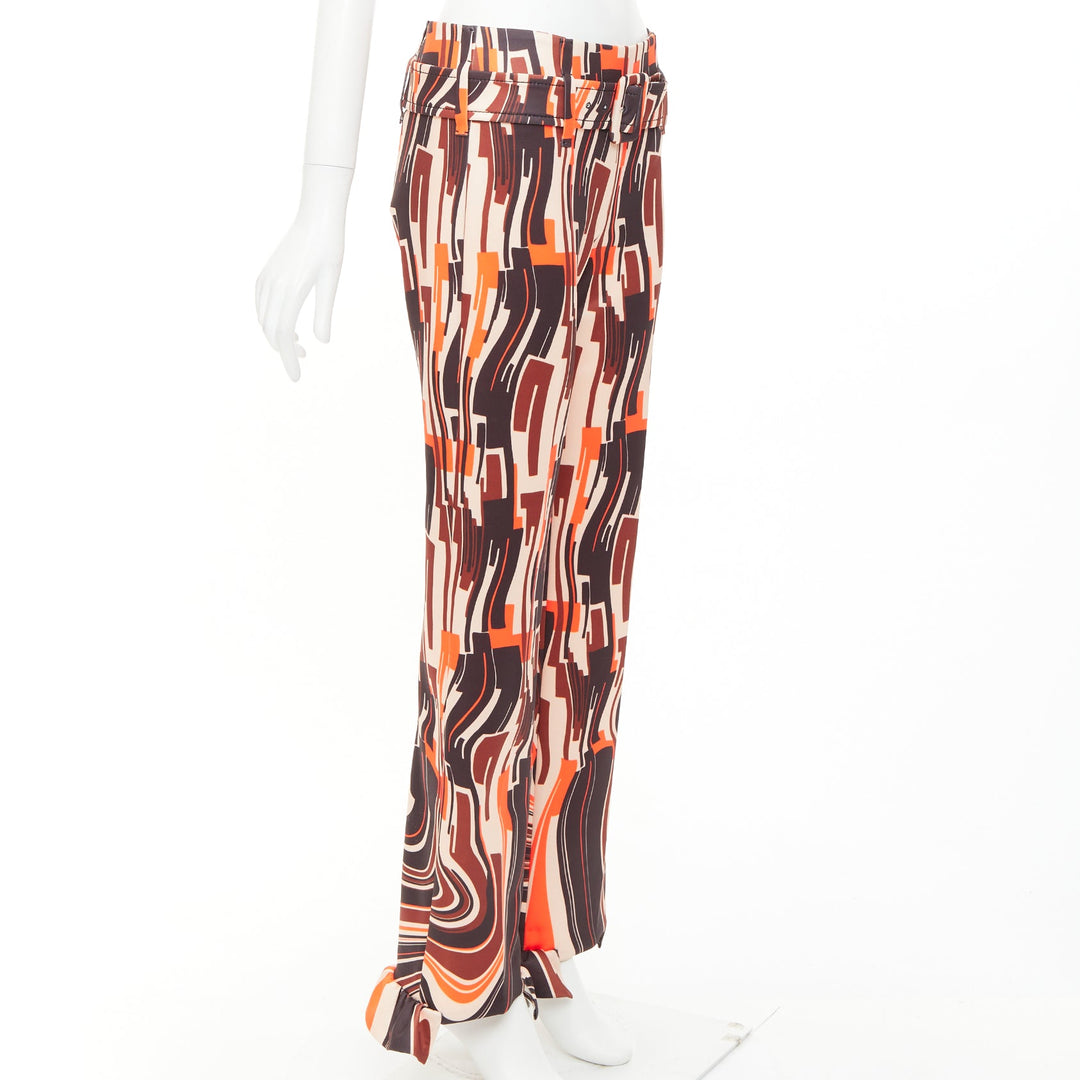 PRADA 2019 Runway orange black geometric swirl belted ruffled hem pants IT38 XS