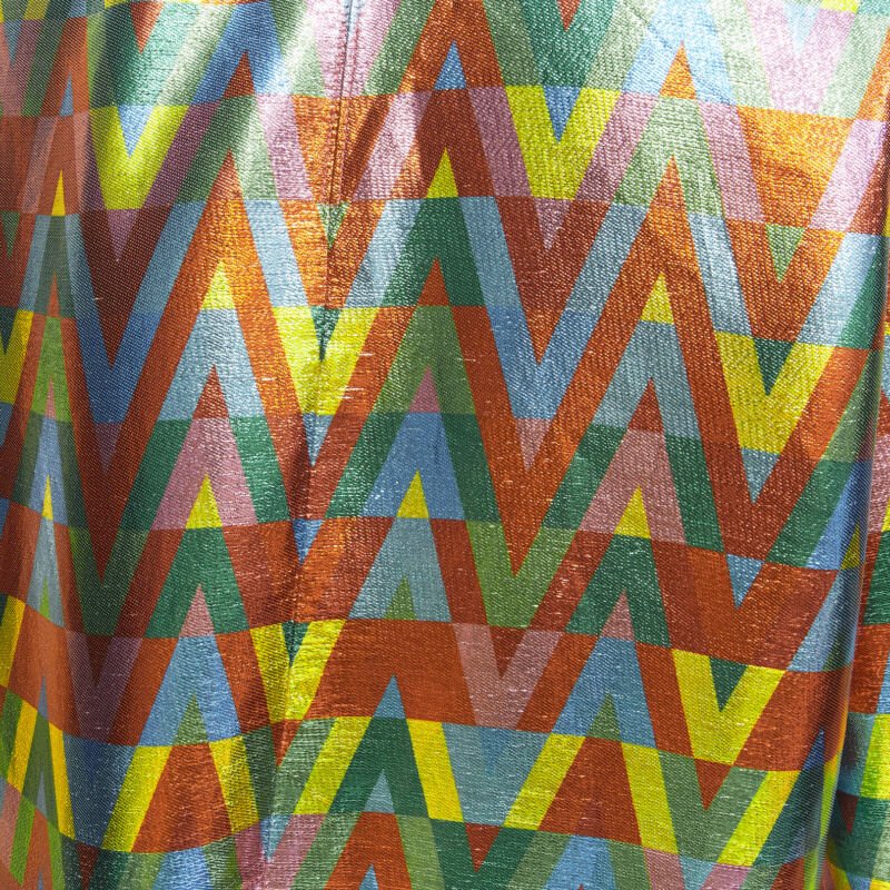 VALENTINO metallic lurex graphic V rainbow scar tie collar blouse IT38 XS