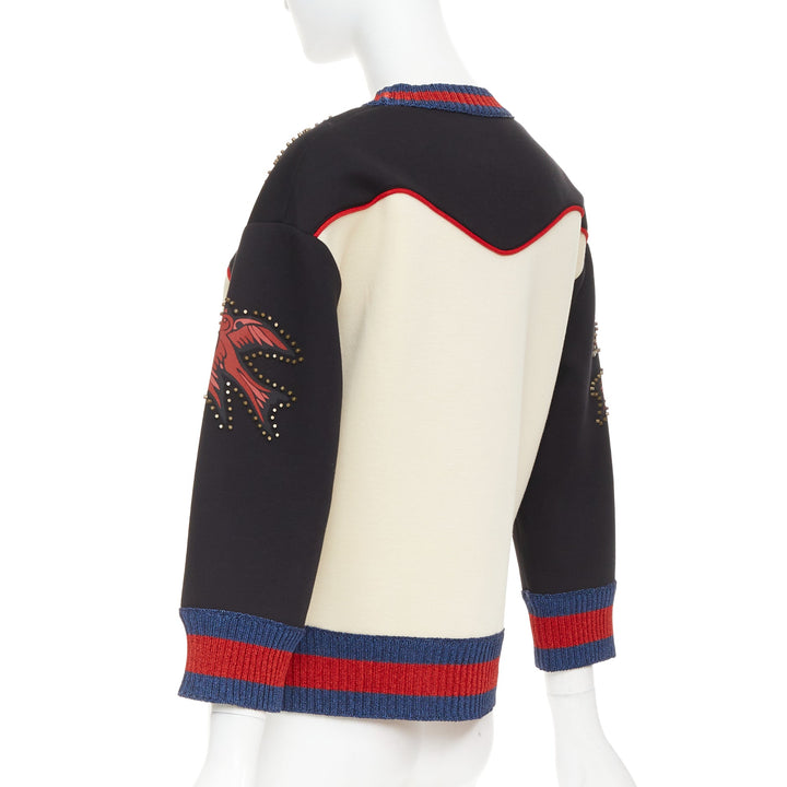 GUCCI 2016  cream black cotton Butterfly Embroidered studded sweatshirt XS