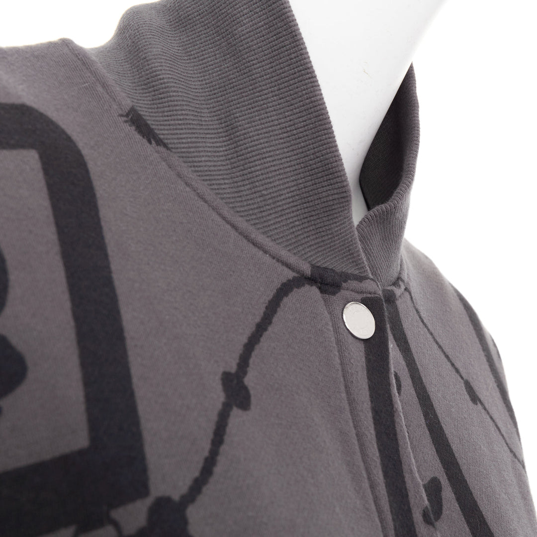 HERMES  2021 Poste et Cavalerie grey black rope print bomber jacket FR42 XL