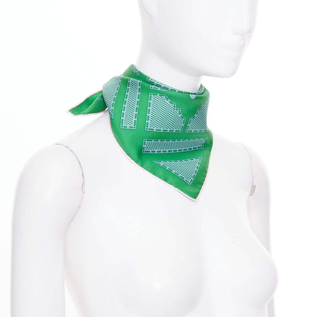 ERMES Gavroche 45 green geometric garden fence lattice print silk scarf