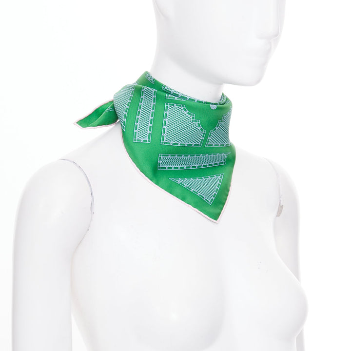 ERMES Gavroche 45 green geometric garden fence lattice print silk scarf
