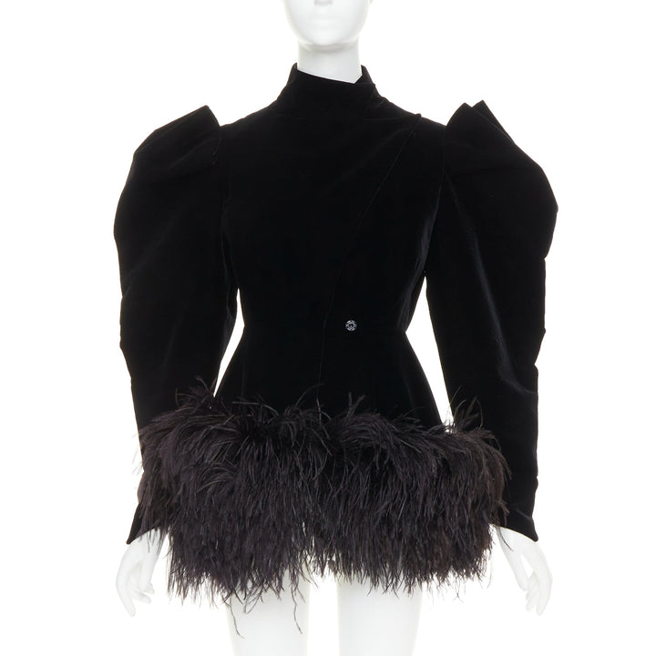 ALEXANDRE VAUTHIER COUTURE SS2022 Runway black velvet feather puff coat dress