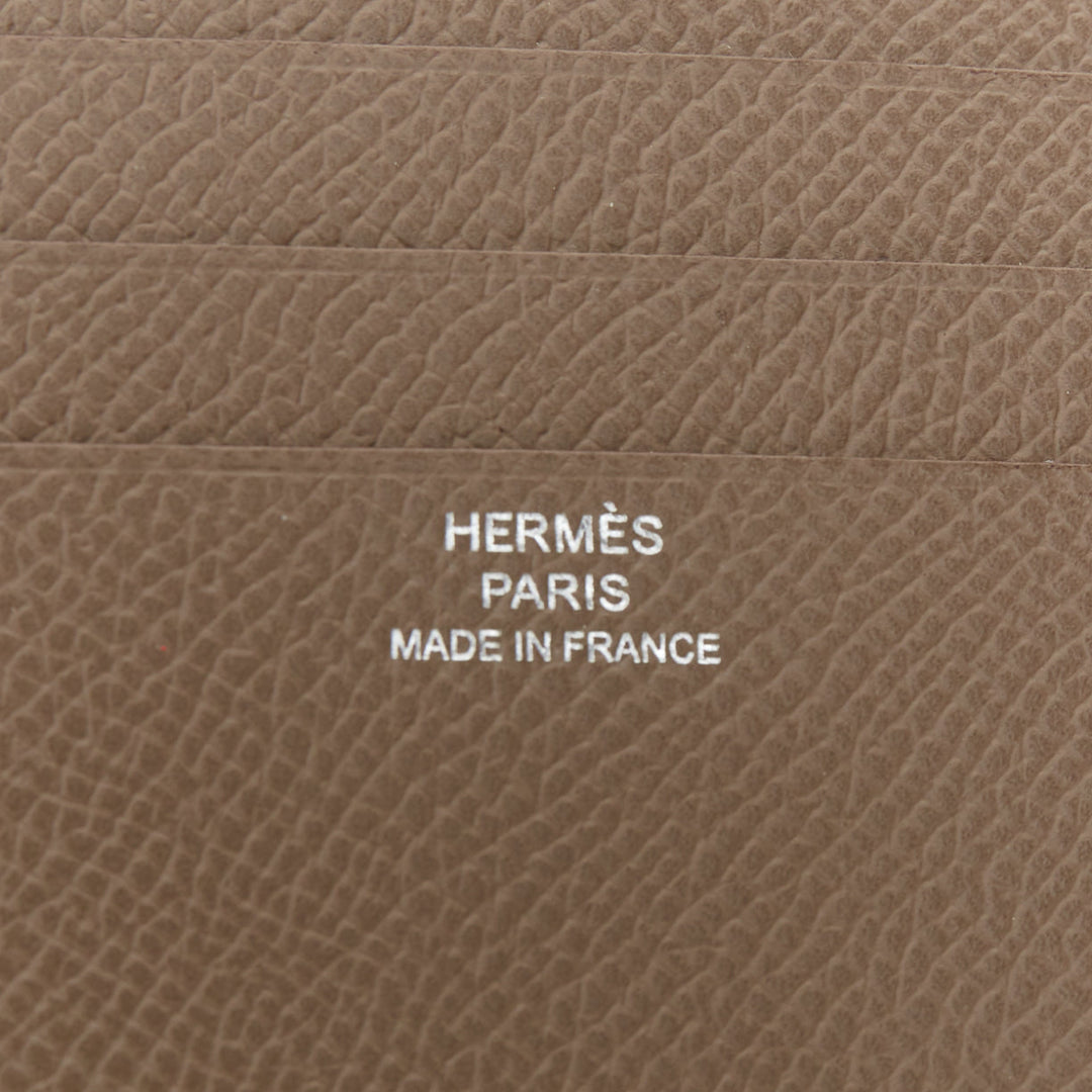 HERMES MC2 Copernic etoupe Epsom leather white contrast stitch bifold wallet PM