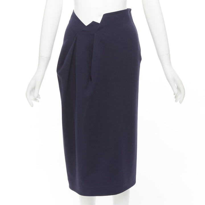 JIL SANDER navy asymmetric jagged cut out waistband skirt FR32 XXS