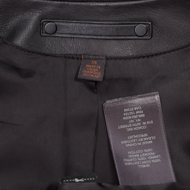 COACH Racer black cow leather zip up racing jacket US0 XS