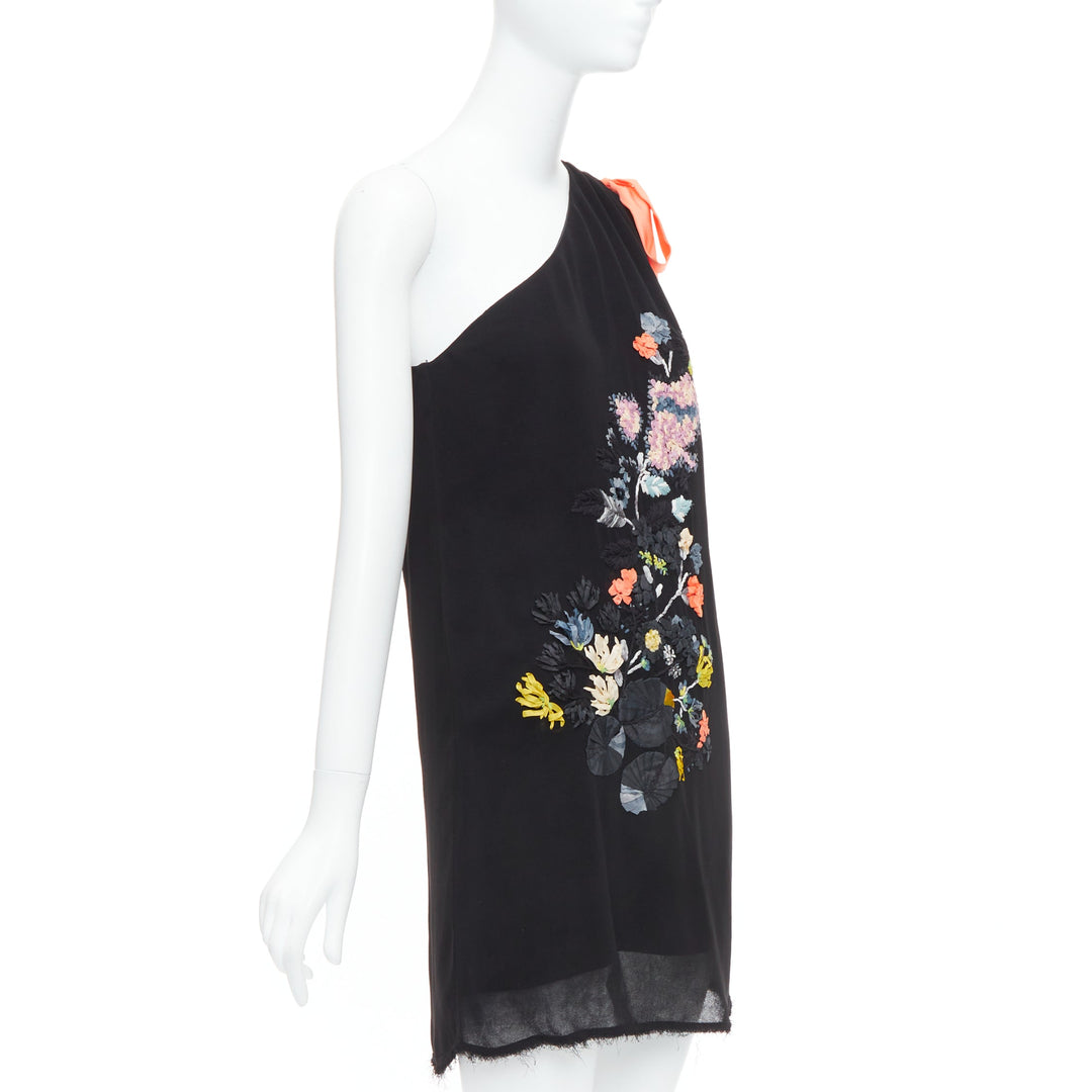 FENDI Vintage black coral floral embellished one shoulder dress IT42 M