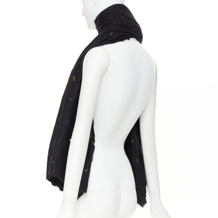 CHANEL 2024 black confetti speckle cashmere wool silk CC embroidered logo scarf
