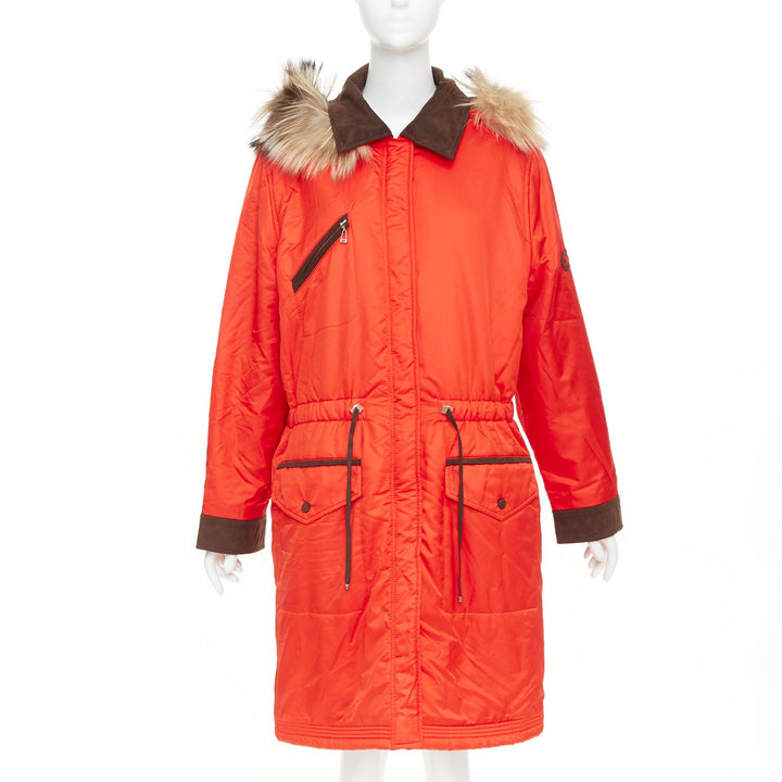 ESCADA orange nylon fur trimmed hood long parka coat IT42 M