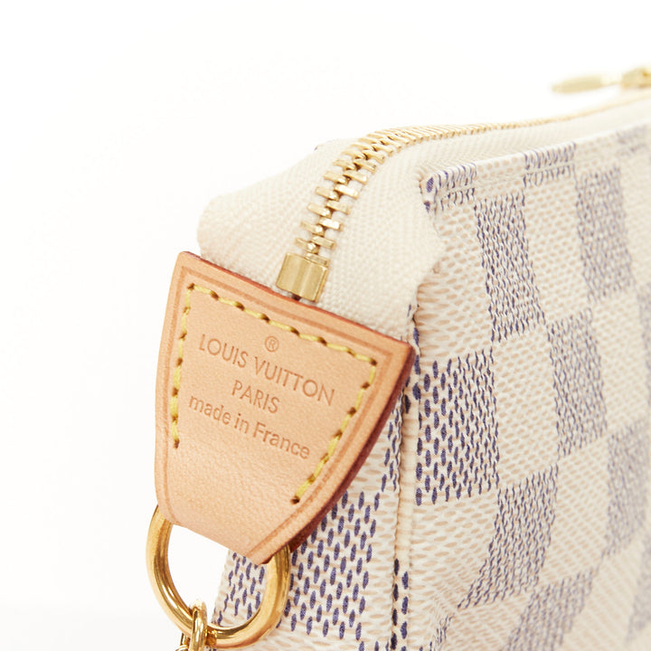 LOUIS VUITTON Mini Pochette Accessoires white damier azur canvas chain bag pouch