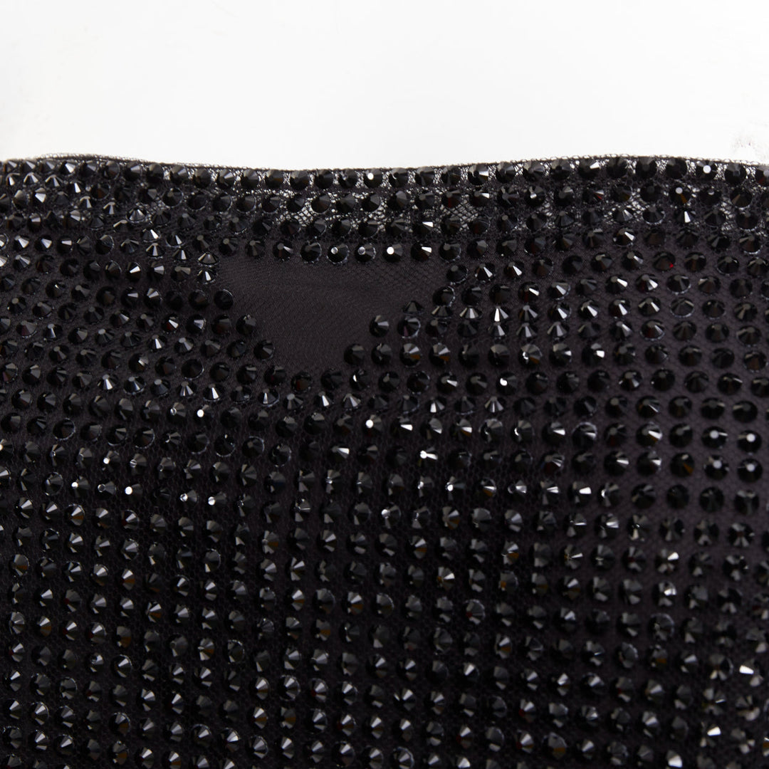 PRADA 2021 black crystal rhinestone mesh space spaghetti strap crop top IT38 XS