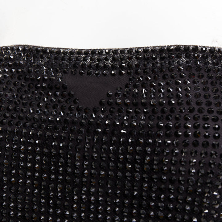 PRADA 2021 black crystal rhinestone mesh space spaghetti strap crop top IT38 XS