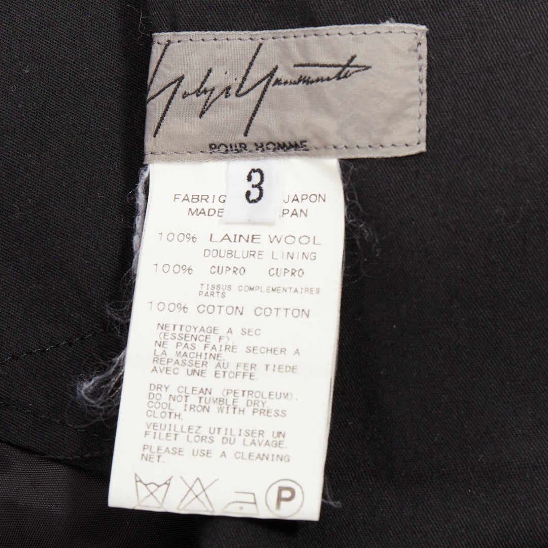 YOHJI YAMAMOTO black wool white cotton trim buttons wide leg pants JP3 L