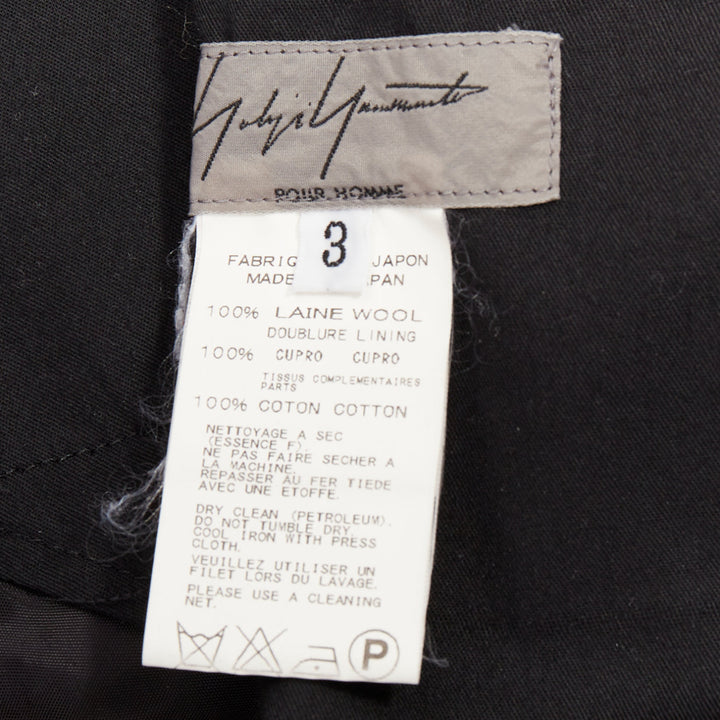 YOHJI YAMAMOTO black wool white cotton trim buttons wide leg pants JP3 L
