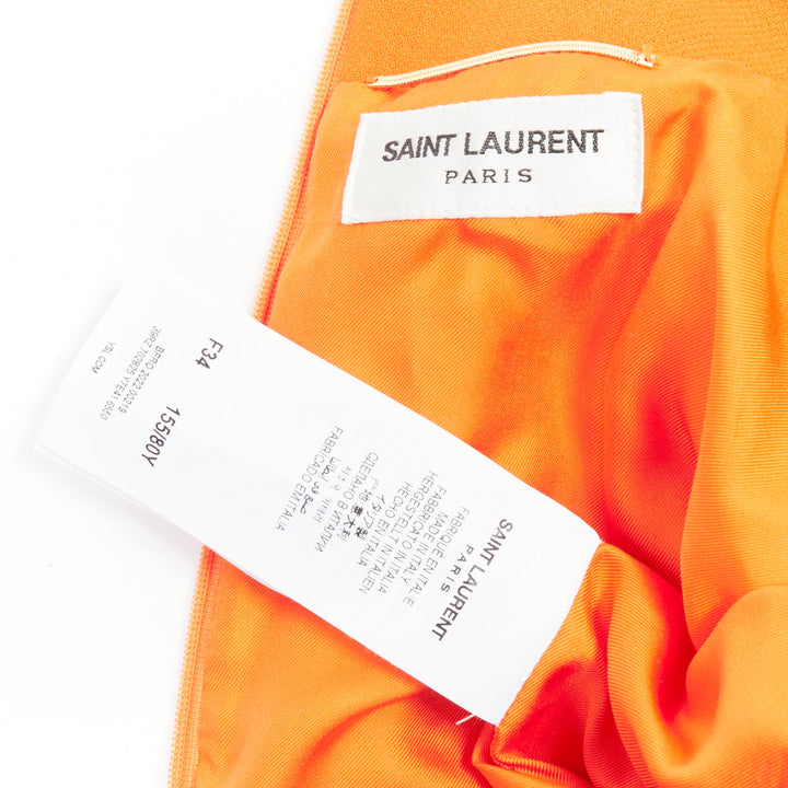 SAINT LAURENT 2022 Runway orange wool grain de poudre power mini dress FR34 XS