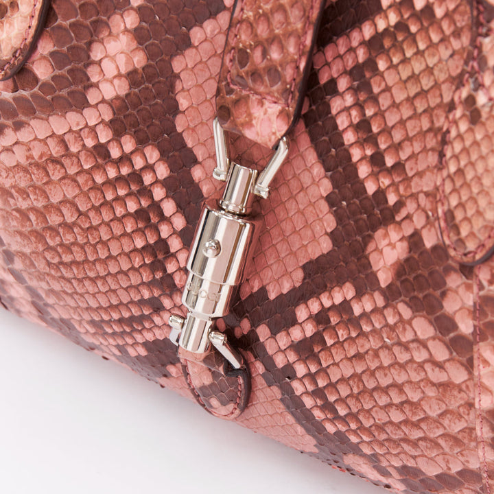 GUCCI 2014 Vintage Jackie Soft pink python leather silver piston crossbody bag