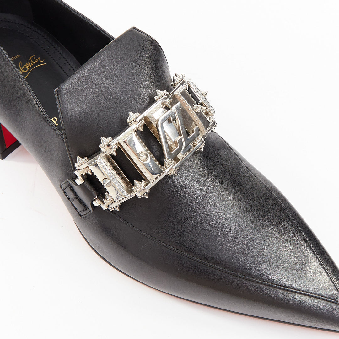 CHRISTIAN LOUBOUTIN Aiguilou 30 black calf leather strass spike loafer EU44 US11