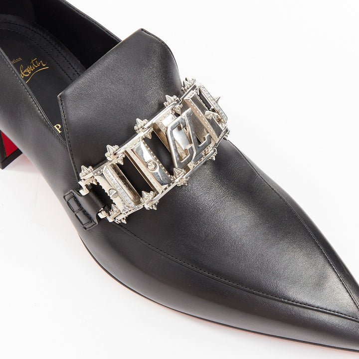 CHRISTIAN LOUBOUTIN Aiguilou 30 black calf leather strass spike loafer EU44 US11