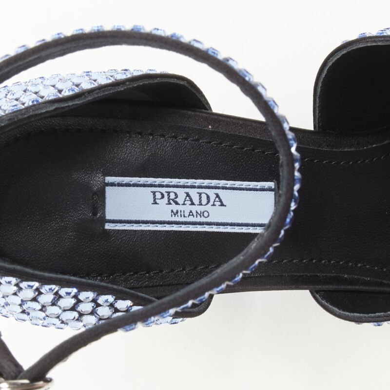 Female mannequin wearing Prada by Miuccia Prada 2019 Runway Blue Suede Women Heels in Size EU35.5 | Available at JHROP