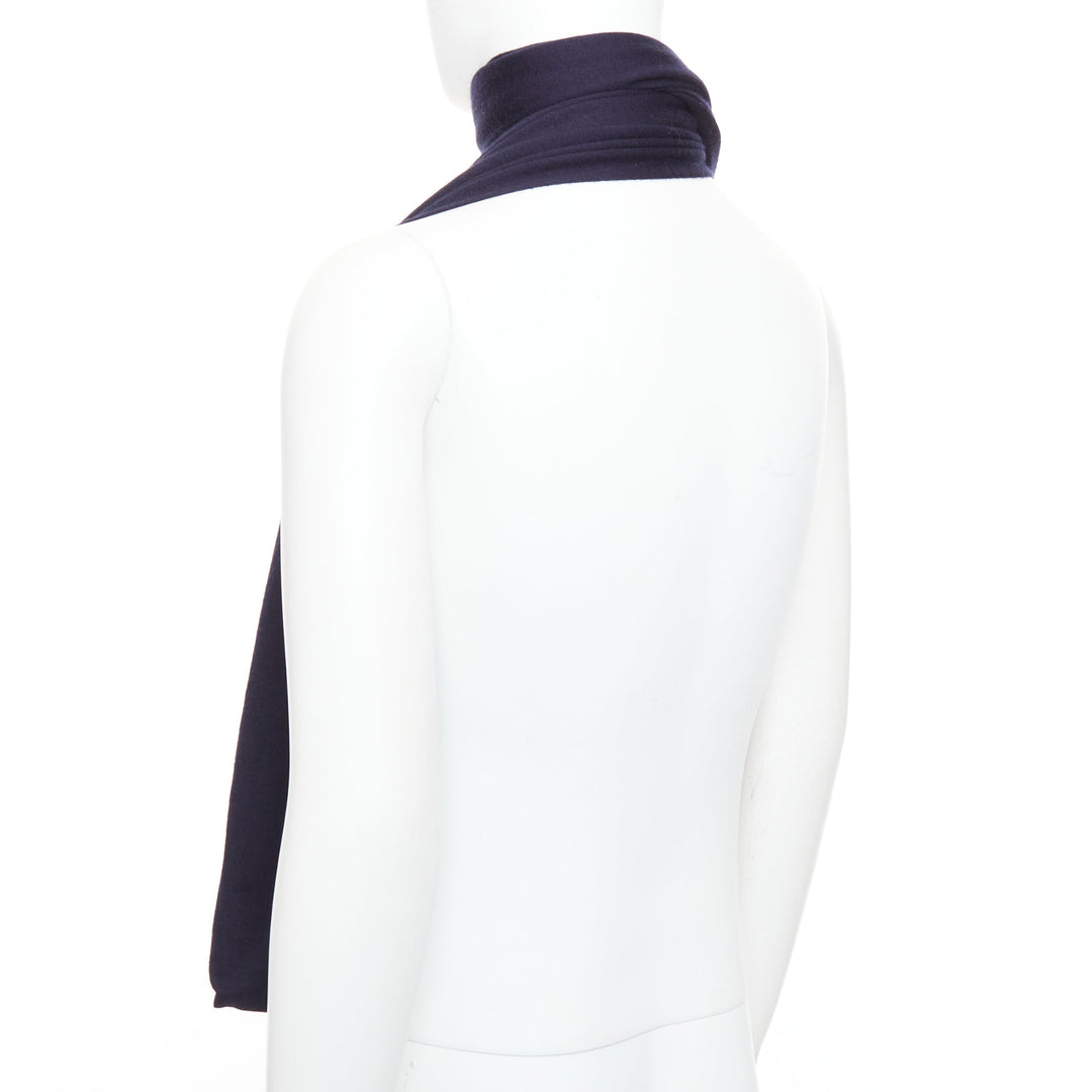 HERMES navy grey cashmere silk reversible H anagram long jersey scarf