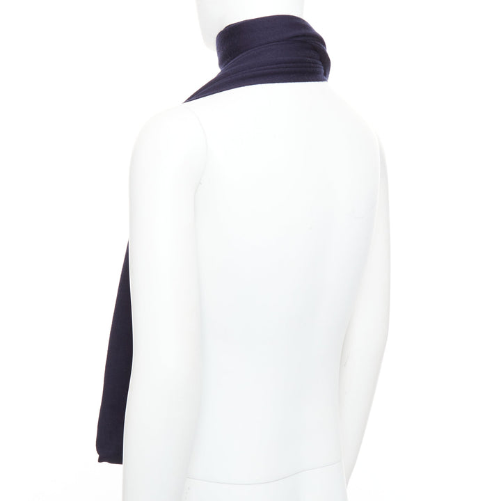 HERMES navy grey cashmere silk reversible H anagram long jersey scarf