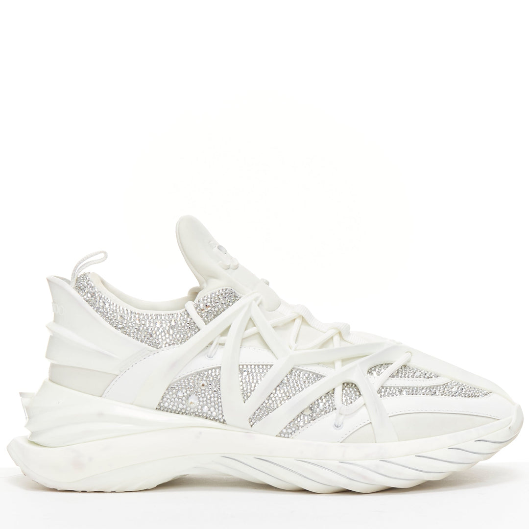 JIMMY CHOO Cosmos white leather rubber JC logo crystal dad sneakers EU39A