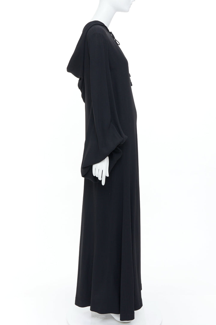 SAINT LAURENT 2013 black acetate blend hooded bishop sleeve dress gown FR36 S