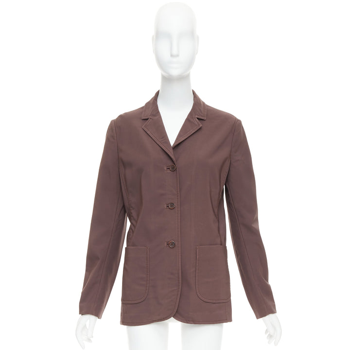 PRADA Vintage brown low sheen twill patch pocket notch lapel jacket IT46 XL