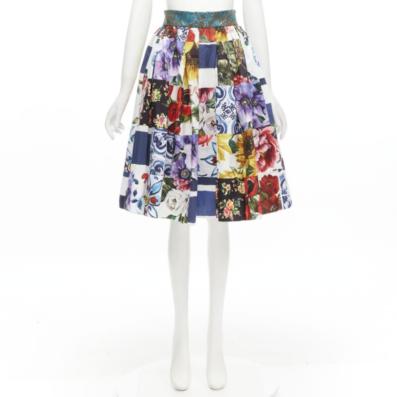 DOLCE GABBANA Sicilian Patchwork floral patchwork brocade waist skirt IT38 XS