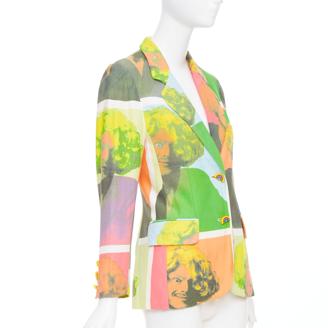 rare MOSCHINO 1994 Runway Pop Art Self Portrait rainbow button blazer IT38 XS