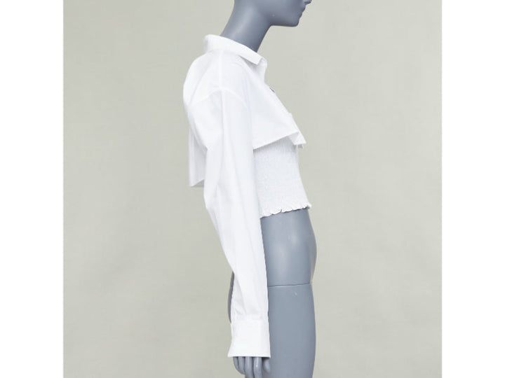 T ALEXANDER WANG white cotton smocked tube oversized crop shirt set S